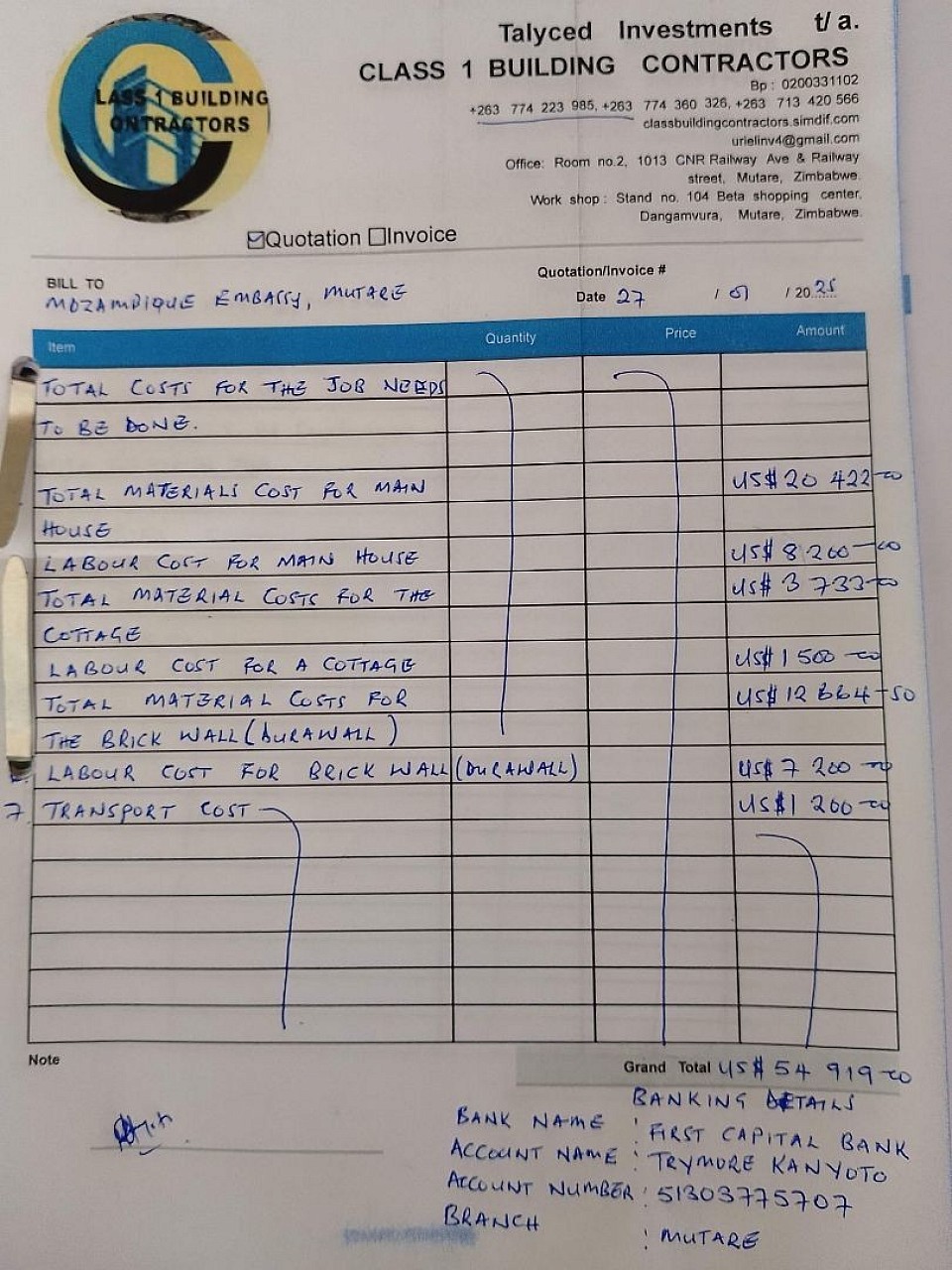 Mozambique Government embassy house renovations project