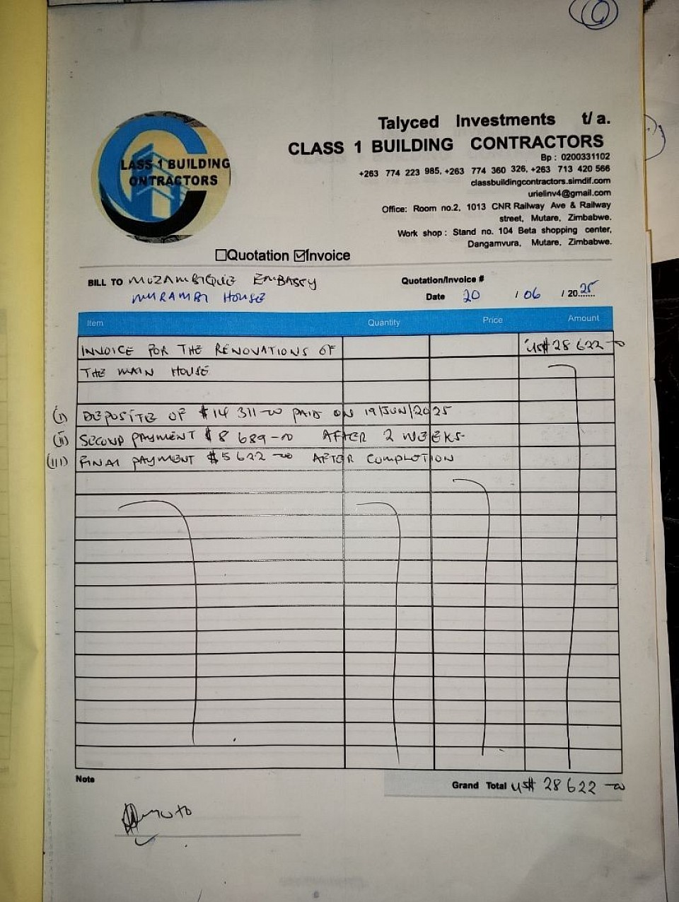 Mozambique Government embassy house renovations project